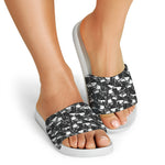 Grey And White Shark Pattern Print White Slide Sandals