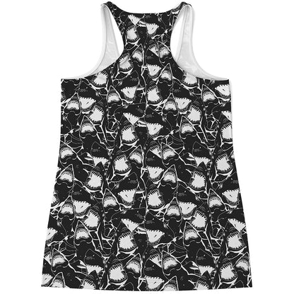 Grey And White Shark Pattern Print Women's Racerback Tank Top