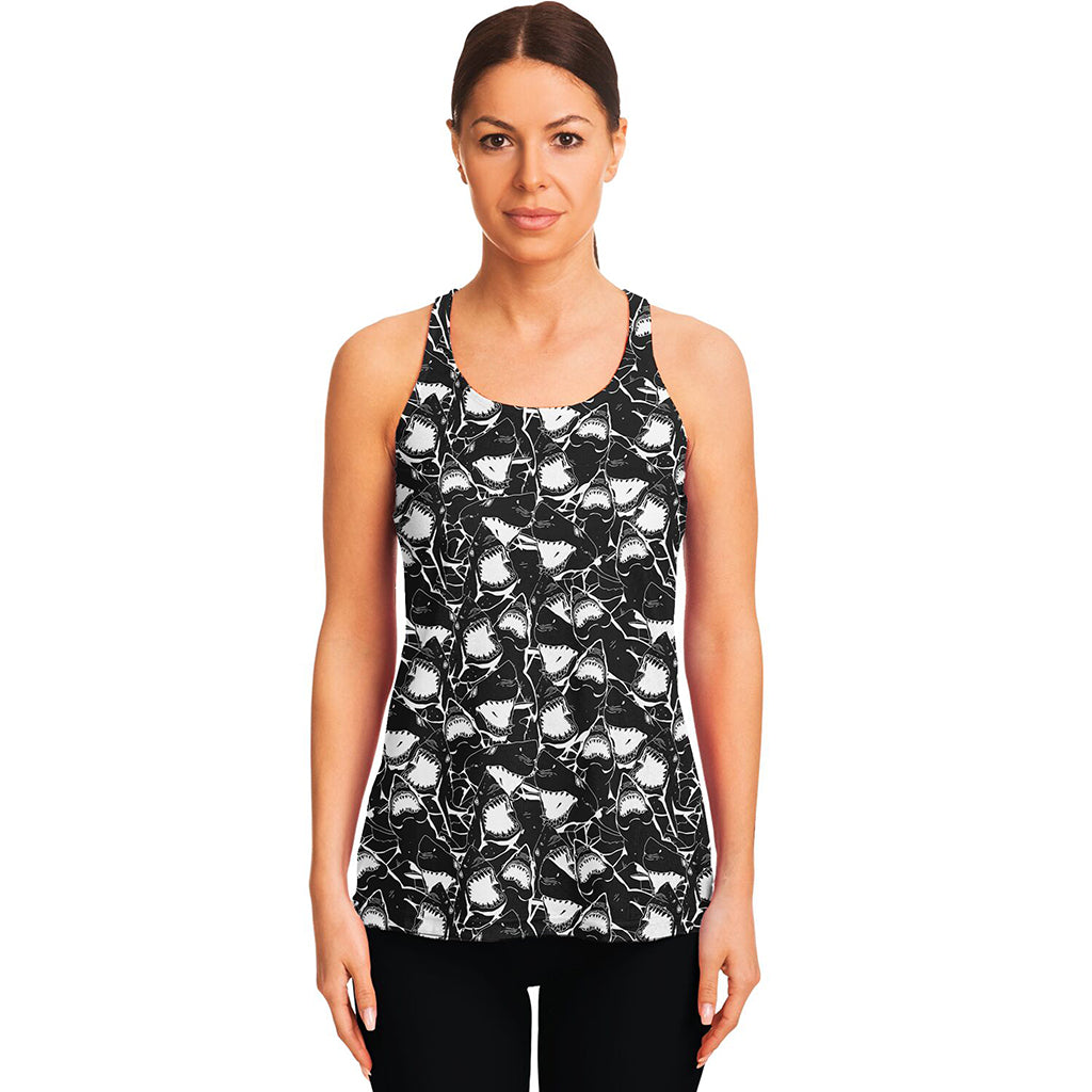 Grey And White Shark Pattern Print Women's Racerback Tank Top