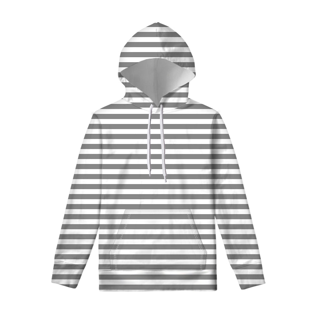 Grey And White Striped Pattern Print Pullover Hoodie