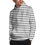 Grey And White Striped Pattern Print Pullover Hoodie