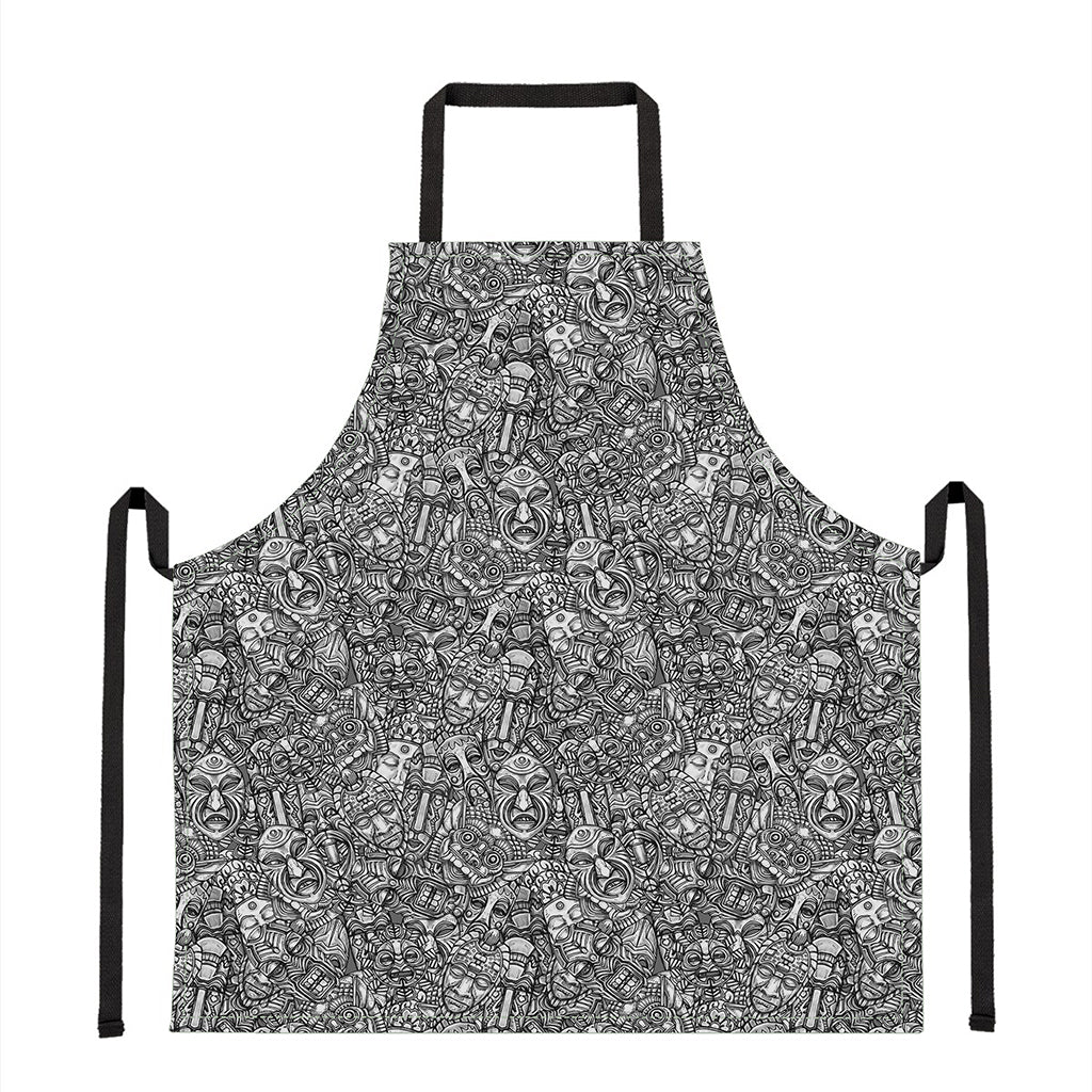 Grey And White Totem Pattern Print Apron