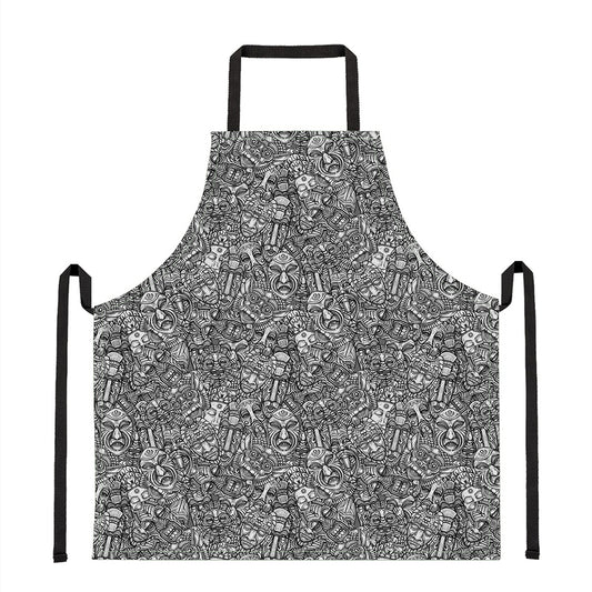 Grey And White Totem Pattern Print Apron