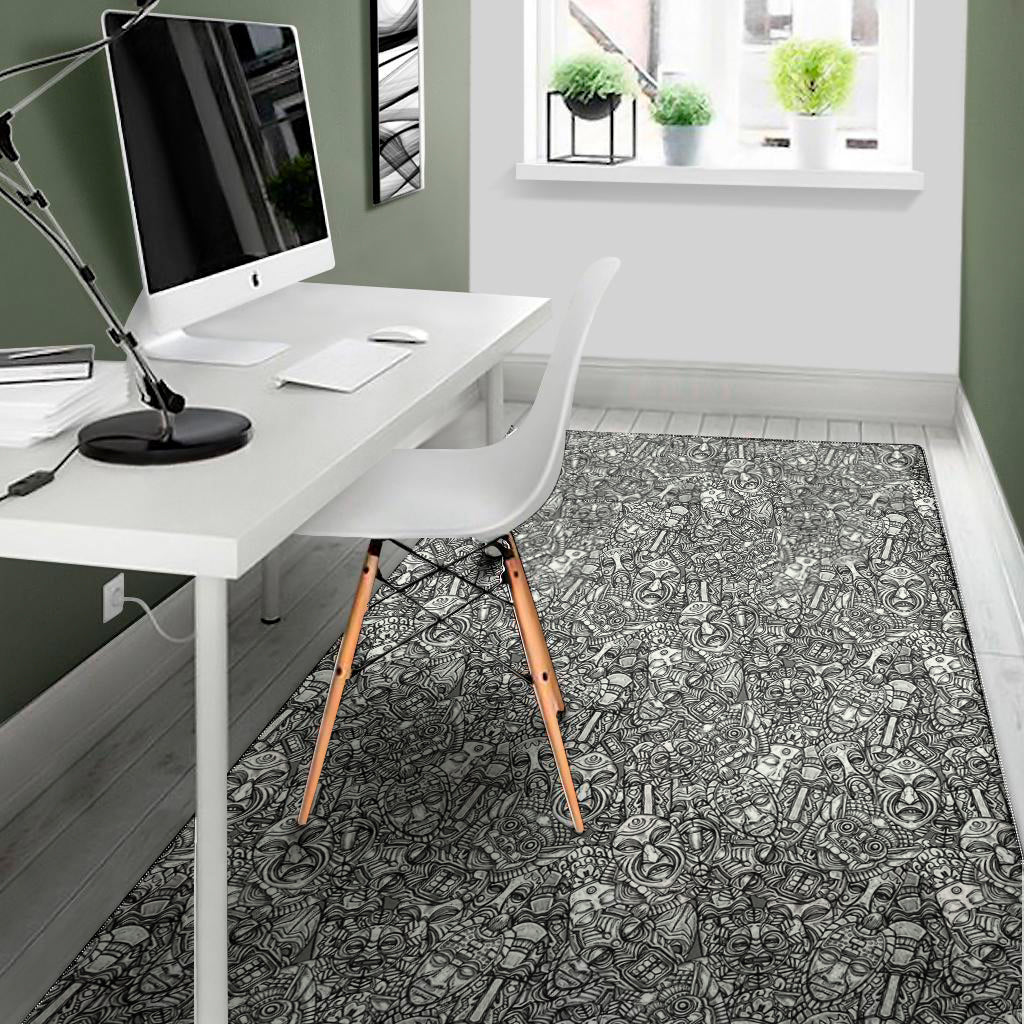 Grey And White Totem Pattern Print Area Rug