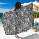 Grey And White Totem Pattern Print Beach Sarong Wrap