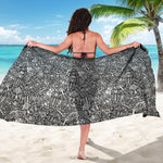 Grey And White Totem Pattern Print Beach Sarong Wrap