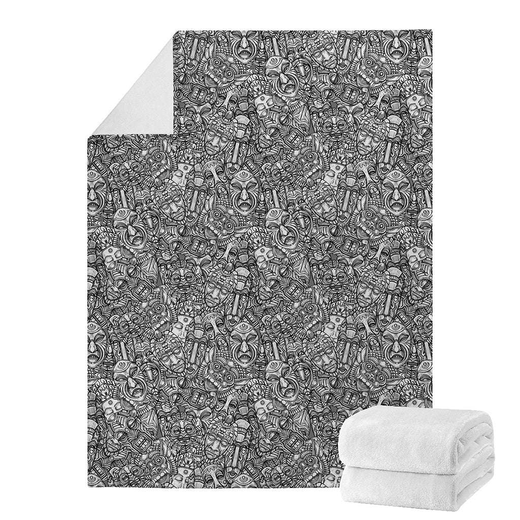 Grey And White Totem Pattern Print Blanket