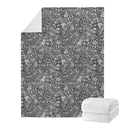 Grey And White Totem Pattern Print Blanket