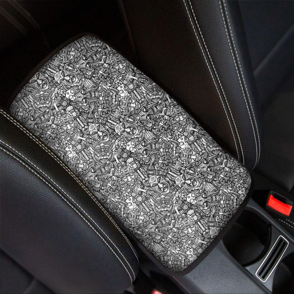 Grey And White Totem Pattern Print Car Center Console Cover