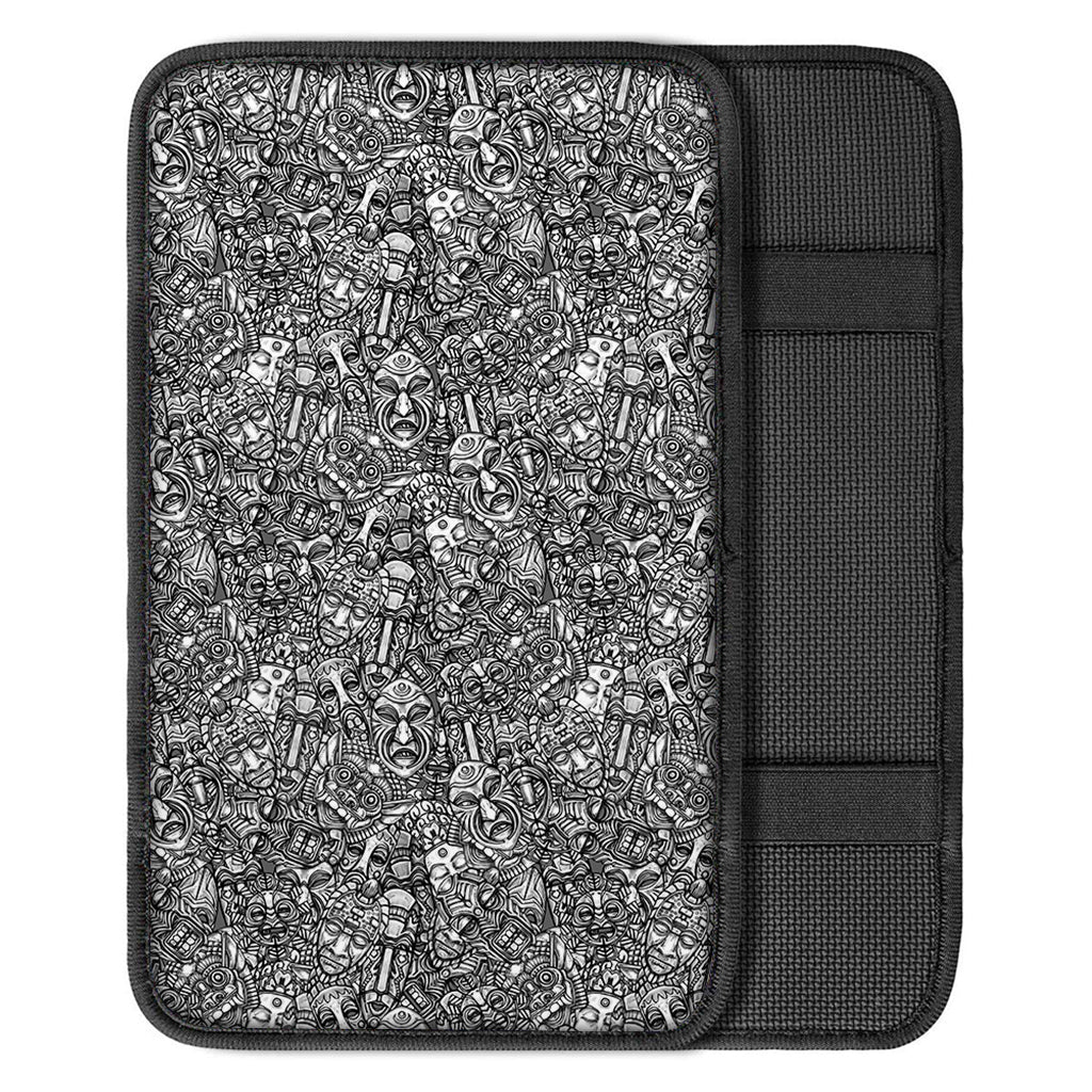 Grey And White Totem Pattern Print Car Center Console Cover