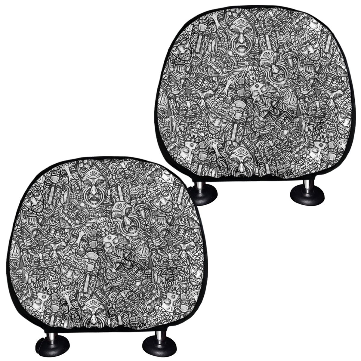 Grey And White Totem Pattern Print Car Headrest Covers