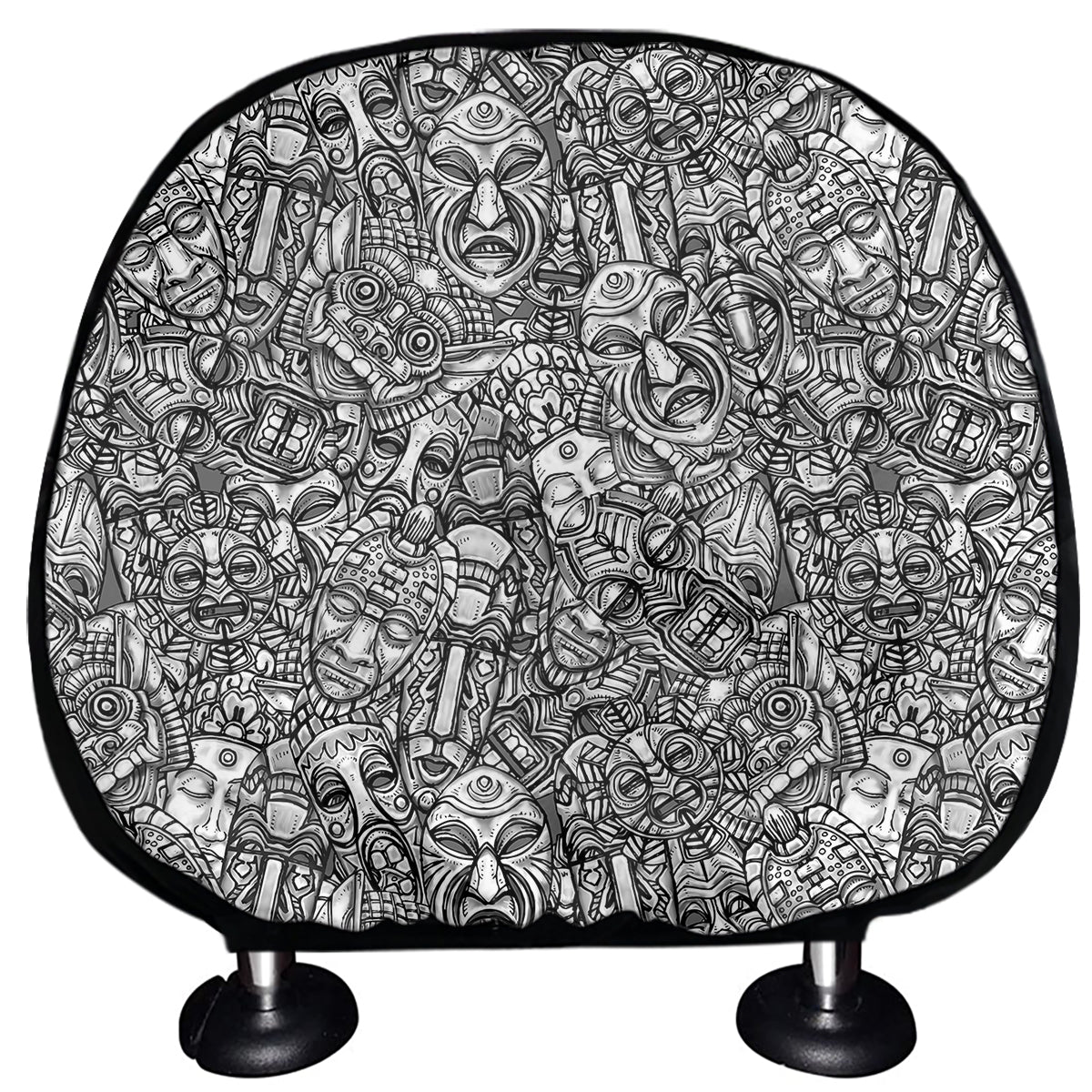 Grey And White Totem Pattern Print Car Headrest Covers