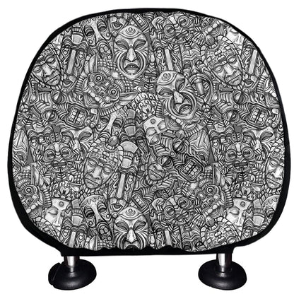 Grey And White Totem Pattern Print Car Headrest Covers