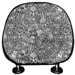 Grey And White Totem Pattern Print Car Headrest Covers