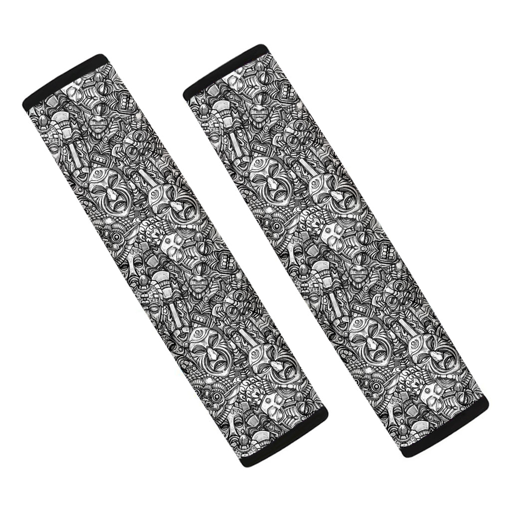Grey And White Totem Pattern Print Car Seat Belt Covers