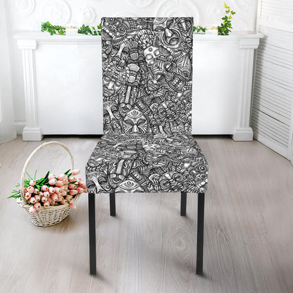 Grey And White Totem Pattern Print Dining Chair Slipcover