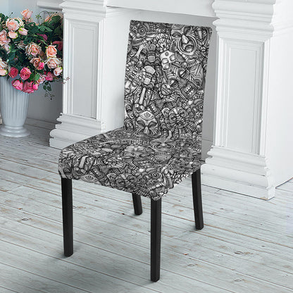 Grey And White Totem Pattern Print Dining Chair Slipcover