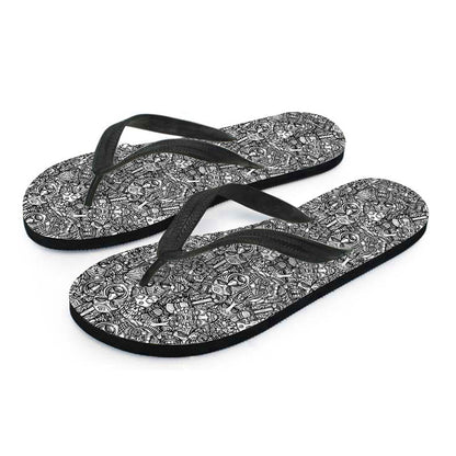 Grey And White Totem Pattern Print Flip Flops
