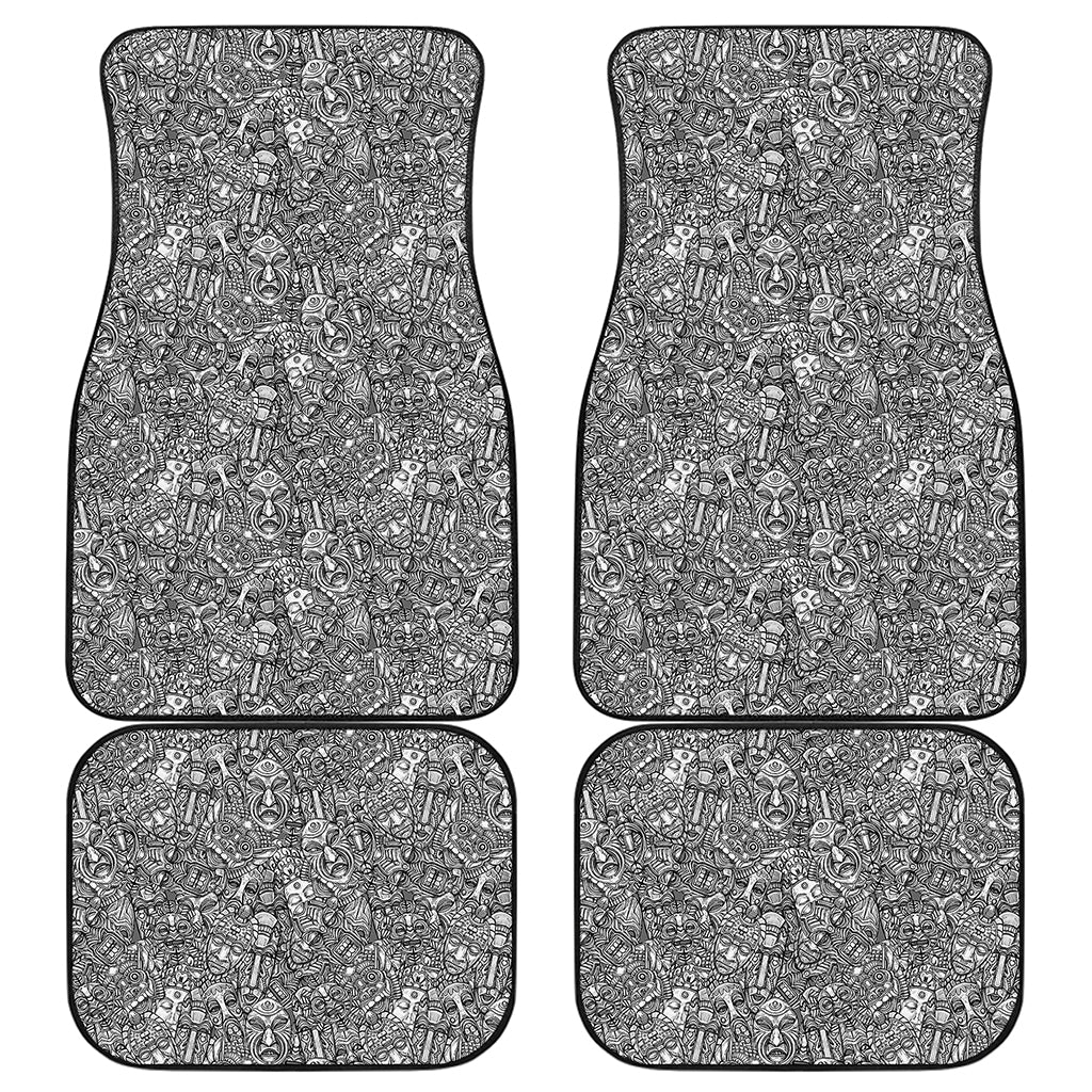 Grey And White Totem Pattern Print Front and Back Car Floor Mats