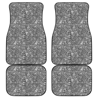 Grey And White Totem Pattern Print Front and Back Car Floor Mats