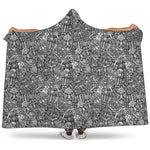 Grey And White Totem Pattern Print Hooded Blanket