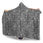 Grey And White Totem Pattern Print Hooded Blanket
