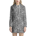 Grey And White Totem Pattern Print Pullover Hoodie Dress