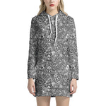 Grey And White Totem Pattern Print Hoodie Dress
