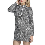 Grey And White Totem Pattern Print Hoodie Dress