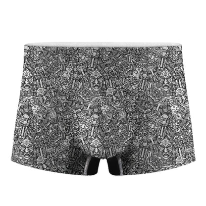 Grey And White Totem Pattern Print Men's Boxer Briefs