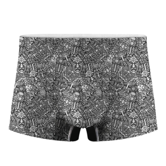 Grey And White Totem Pattern Print Men's Boxer Briefs