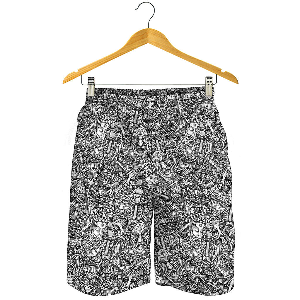 Grey And White Totem Pattern Print Men's Shorts