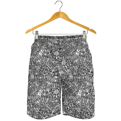 Grey And White Totem Pattern Print Men's Shorts