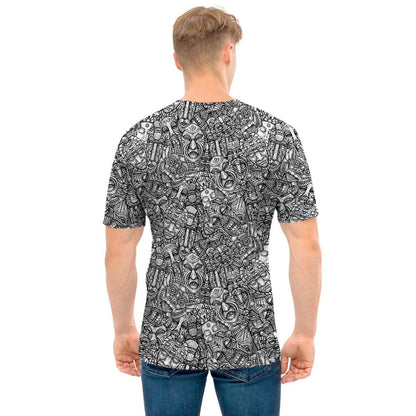Grey And White Totem Pattern Print Men's T-Shirt