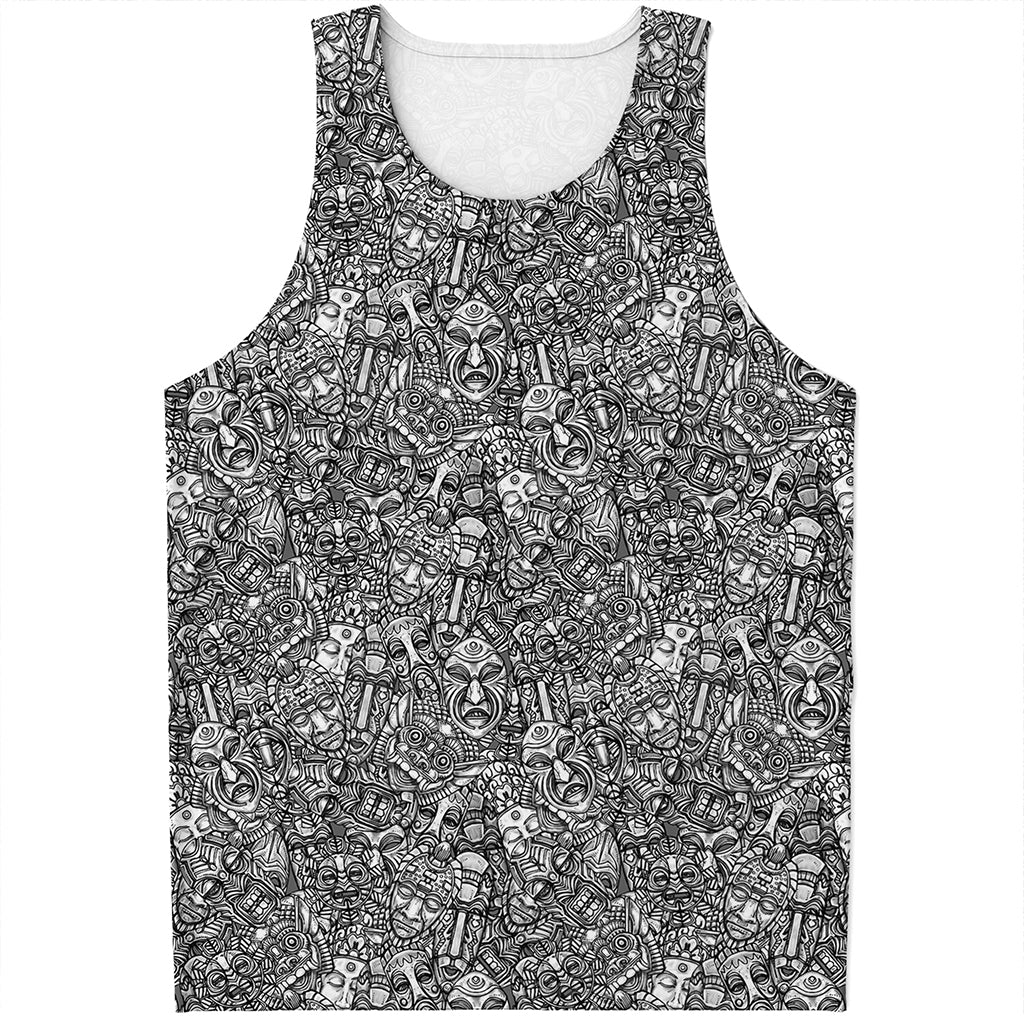 Grey And White Totem Pattern Print Men's Tank Top