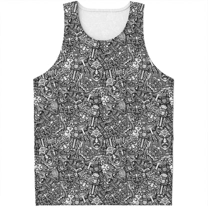 Grey And White Totem Pattern Print Men's Tank Top