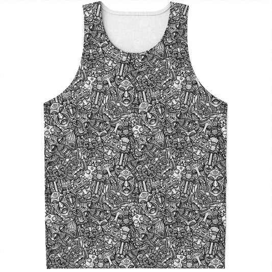 Grey And White Totem Pattern Print Men's Tank Top