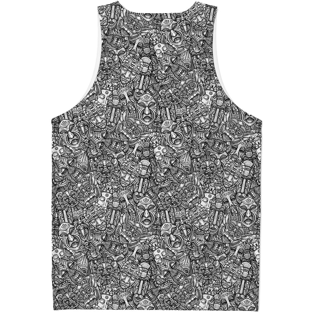 Grey And White Totem Pattern Print Men's Tank Top