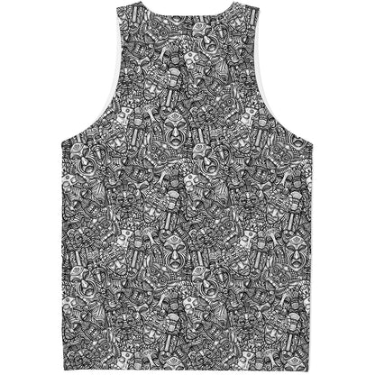 Grey And White Totem Pattern Print Men's Tank Top
