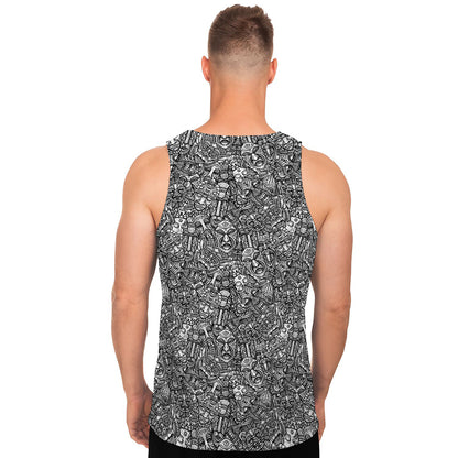 Grey And White Totem Pattern Print Men's Tank Top