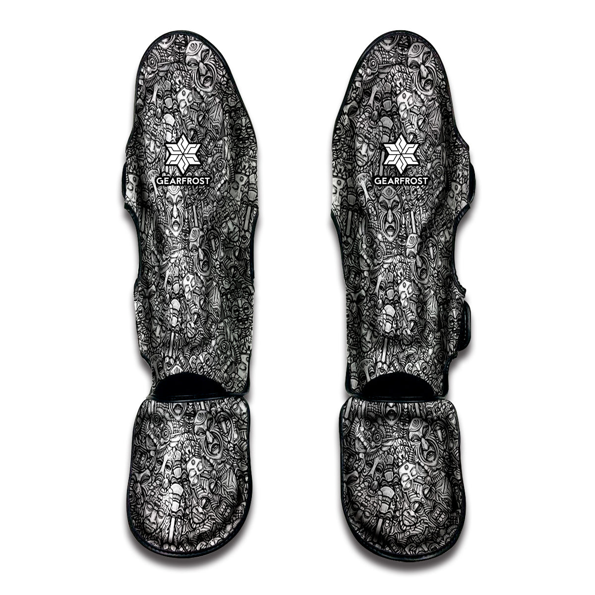 Grey And White Totem Pattern Print Muay Thai Shin Guard