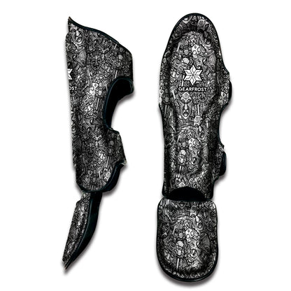 Grey And White Totem Pattern Print Muay Thai Shin Guard