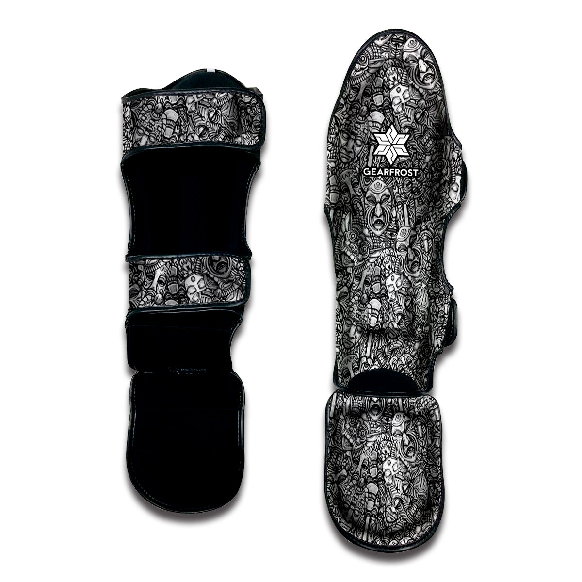 Grey And White Totem Pattern Print Muay Thai Shin Guard