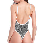 Grey And White Totem Pattern Print One Piece High Cut Swimsuit