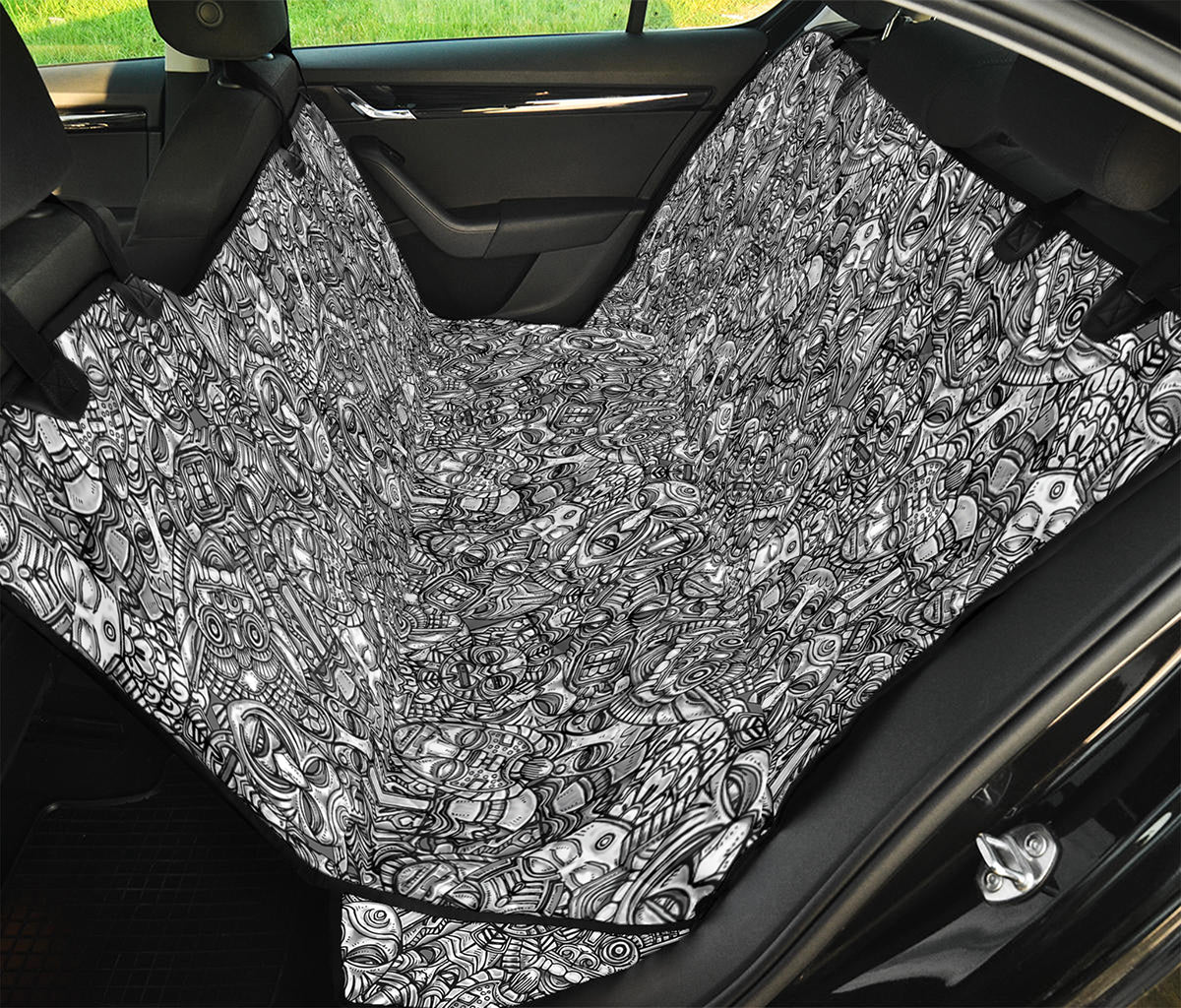 Grey And White Totem Pattern Print Pet Car Back Seat Cover