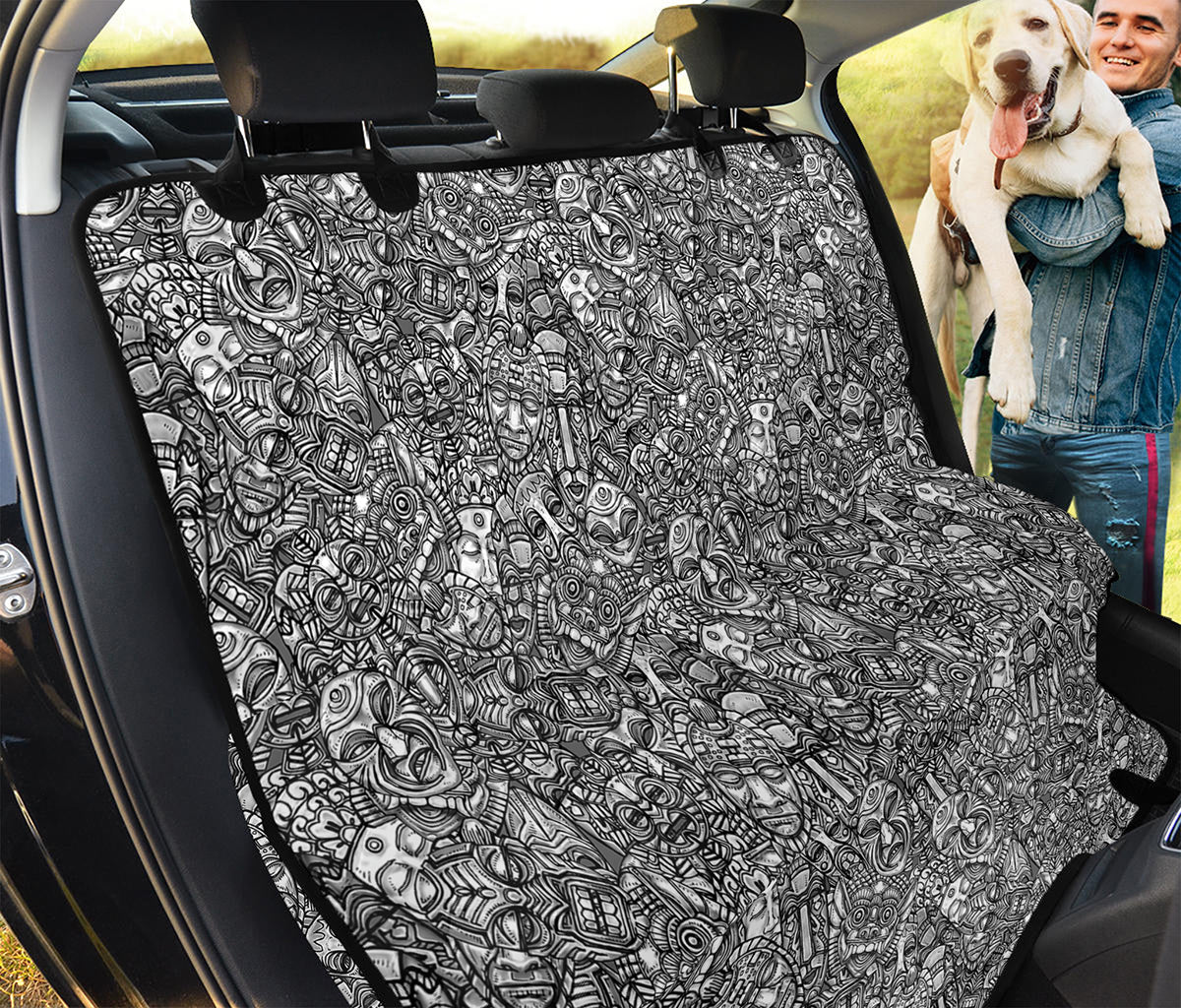 Grey And White Totem Pattern Print Pet Car Back Seat Cover