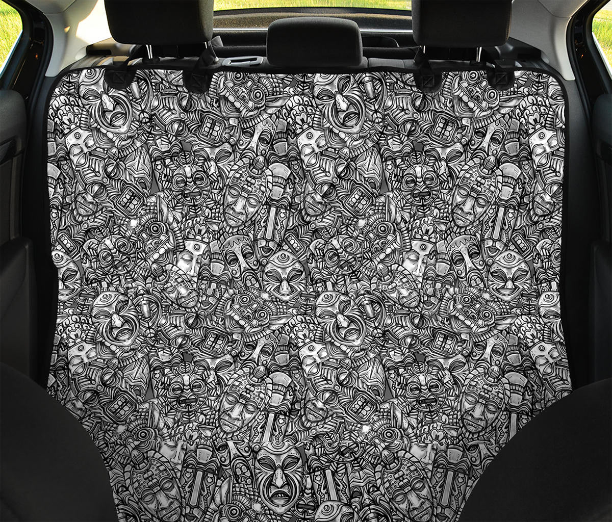 Grey And White Totem Pattern Print Pet Car Back Seat Cover