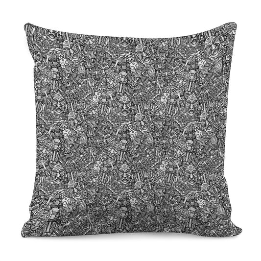 Grey And White Totem Pattern Print Pillow Cover