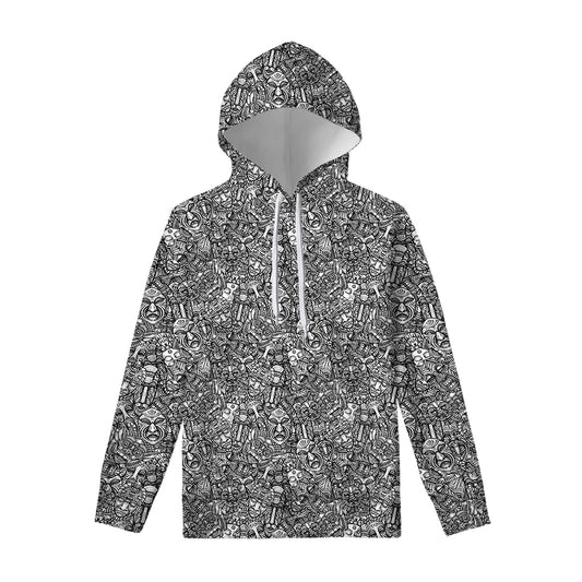 Grey And White Totem Pattern Print Pullover Hoodie