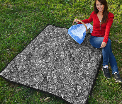 Grey And White Totem Pattern Print Quilt